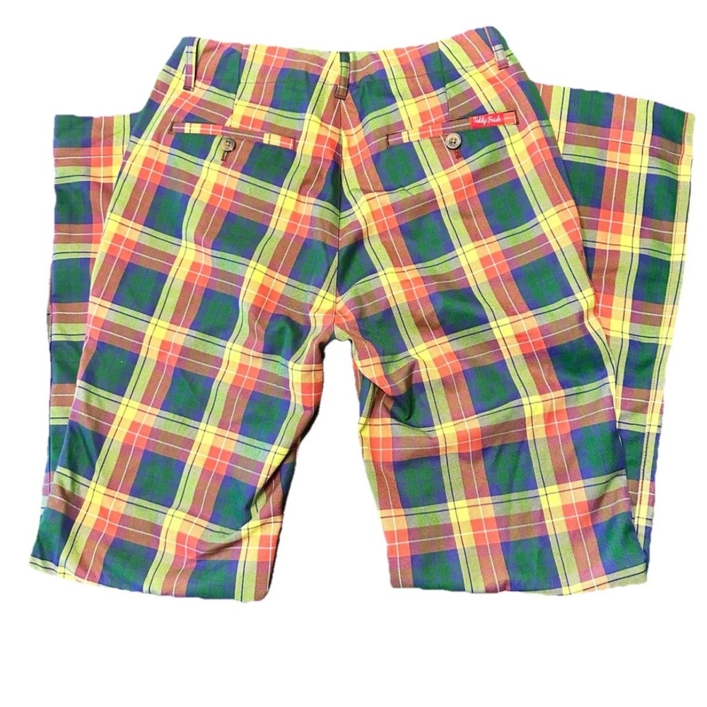 Teddy Fresh Multicolor Plaid Straight Leg Pants Rainbow Tartan Bear Charm Sz 26 - Picture 5 of 12